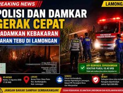 Polisi dan Damkar Gerak Cepat Padamkan Kebakaran Lahan Tebu di Lamongan