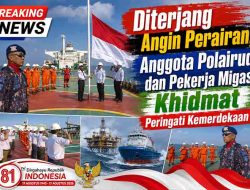 Diterjang Angin Perairan, Anggota Polairud dan Pekerja Migas Khidmat Peringati Kemerdekaan RI