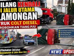 Hilang Kendali di Jalur Utama Lamongan, Truk Colt Diesel Robohkan Tiang PJU
