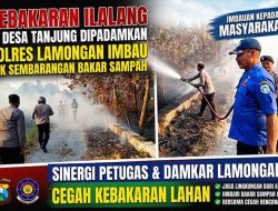Kebakaran Ilalang di Desa Tanjung Dipadamkan, Polres Lamongan Imbau Tak Sembarangan Bakar Sampah