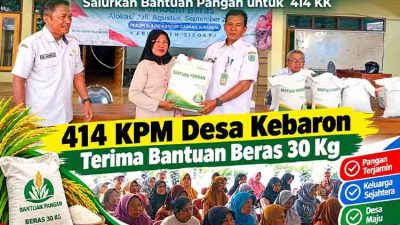 Sinergi Pemdes Kebaron dan SLRT Kecamatan Sukses Salurkan Bantuan Pangan untuk 414 KK